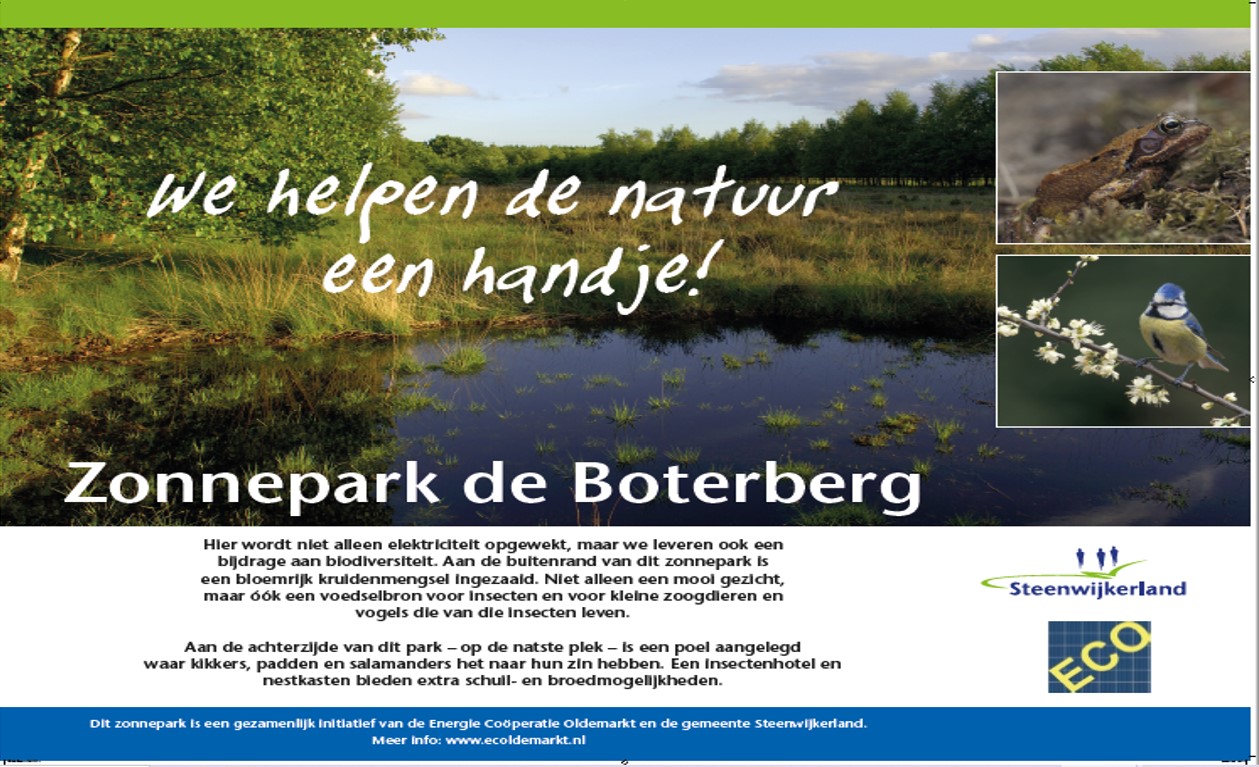 Informatiepaneel bij zonnepark de Boterberg in Oldemarkt