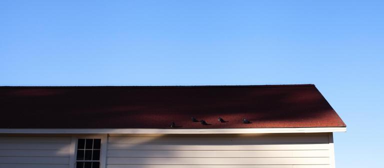 Foto dak oranje pannen blauwe lucht