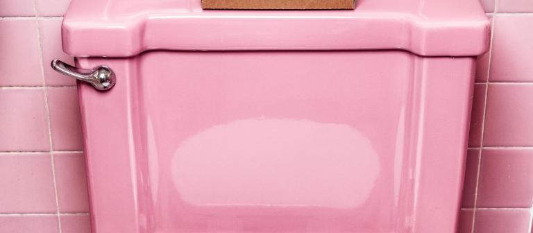 Foto van een roze toilet