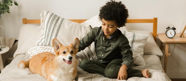 Kind speelt met hond 