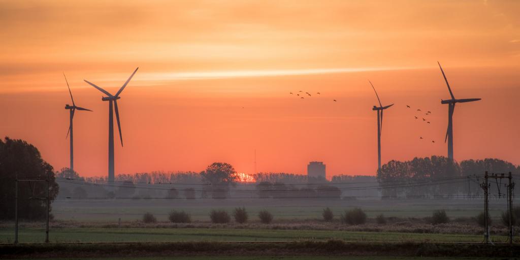 windmills by dusk