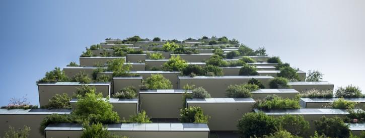Foto flatgebouw balkons groen