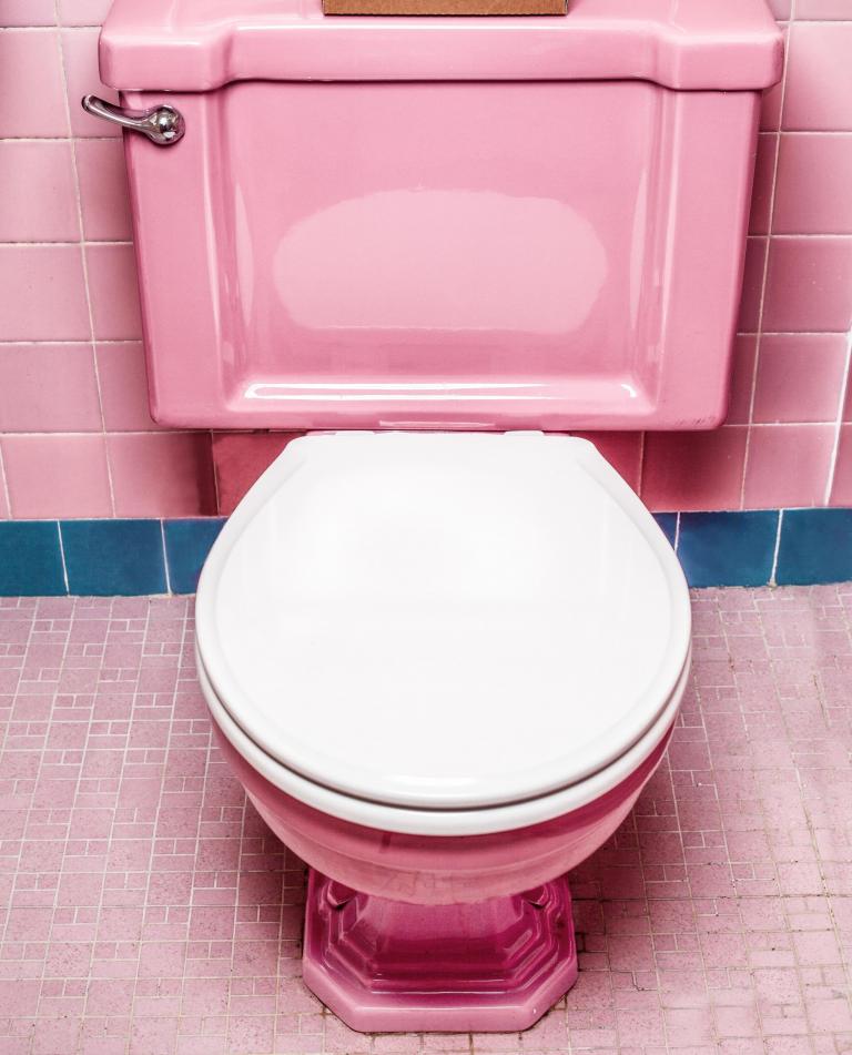 Foto van een roze toilet